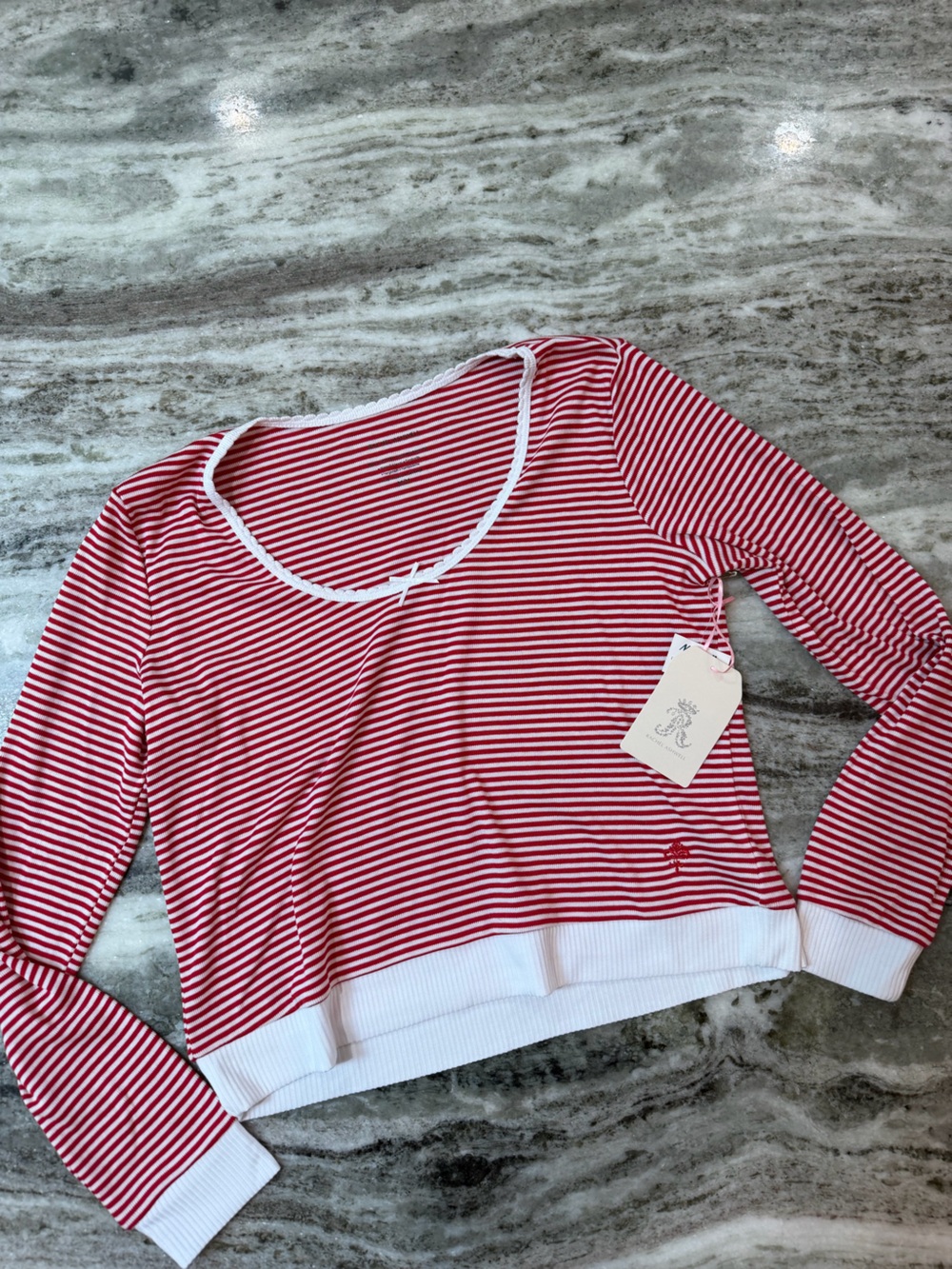 NWT Rachel Ashwell Striped Red & White Long Sleeve Scoop Neck Tee